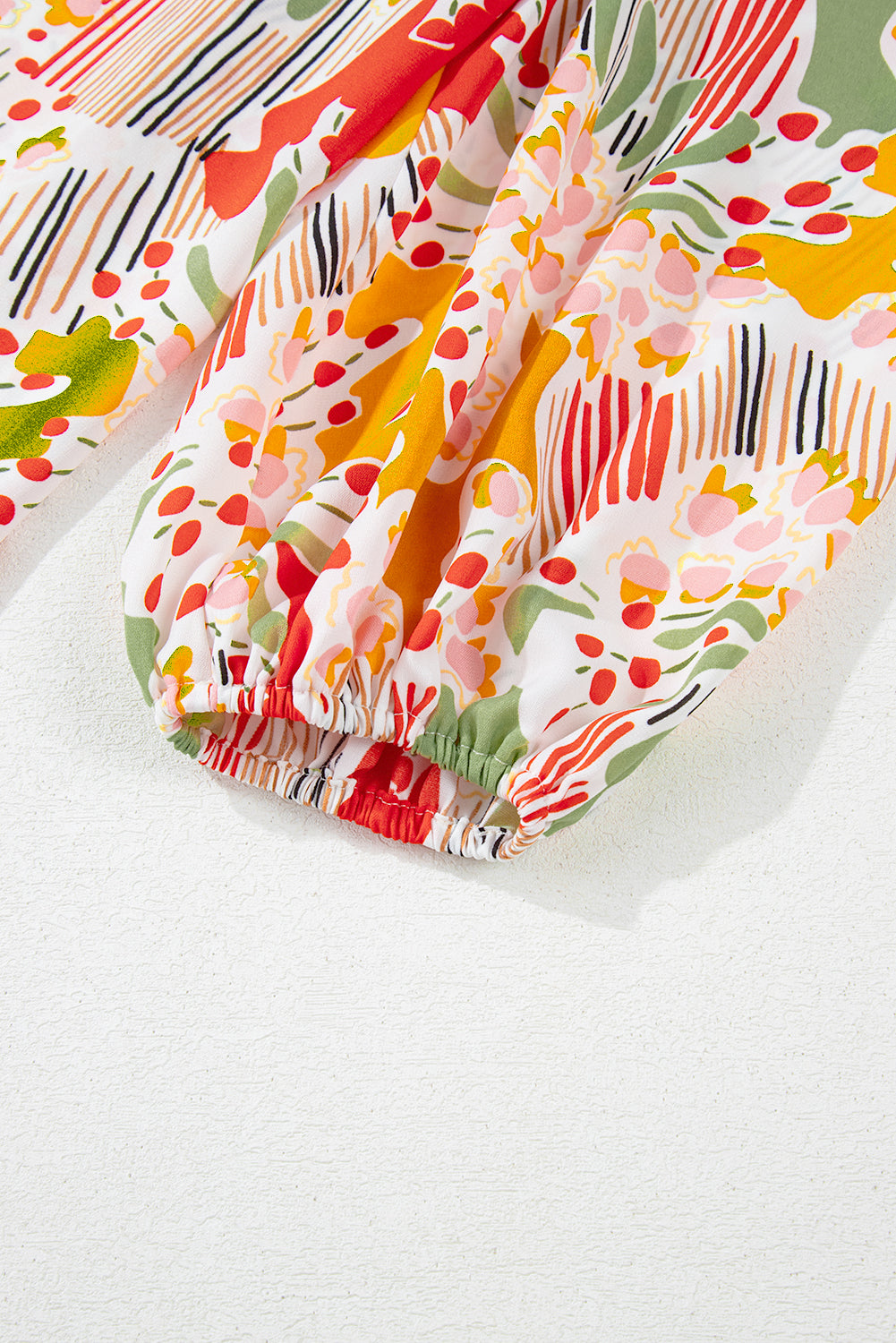 Orange Printed Floral Abstract Print Frilled V Neck Plus Size Blouse