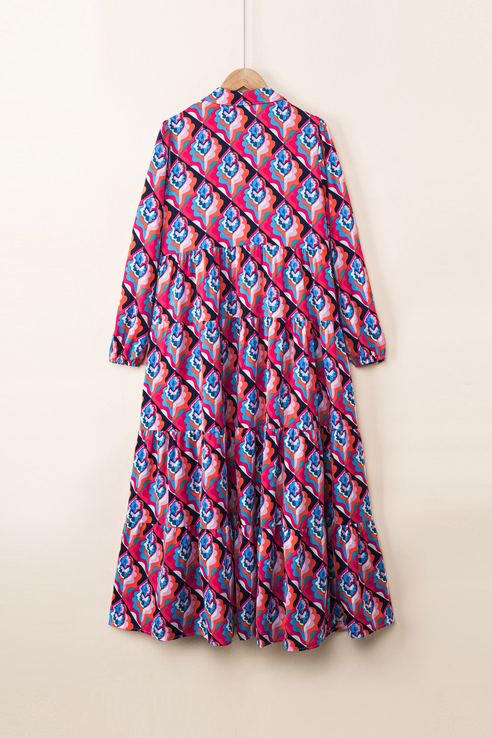 Multicolor Abstract Geometric Print Long Sleeve High Waist Dress