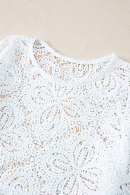 Oatmeal Bohemian Macrame Lace Crochet Half Sleeve Blouse