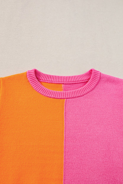 Flamingo 2-tone Color Block Knit Cap Sleeve Sweater Top