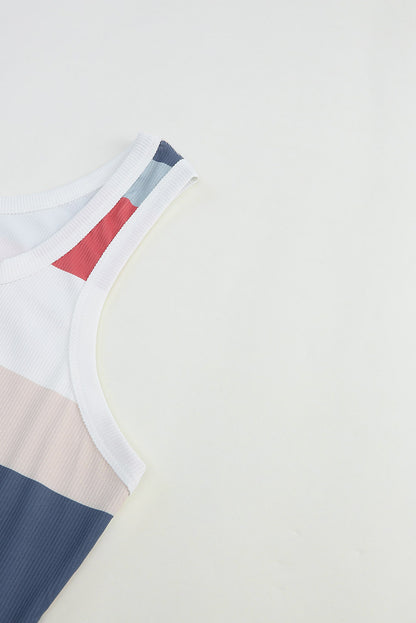 Striped Print Lace-up High Waist Sleeveless Romper