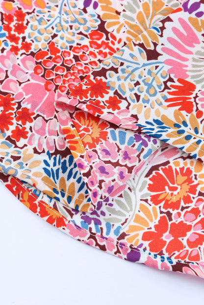 Red Cakewalk Floral Smocked Blouse