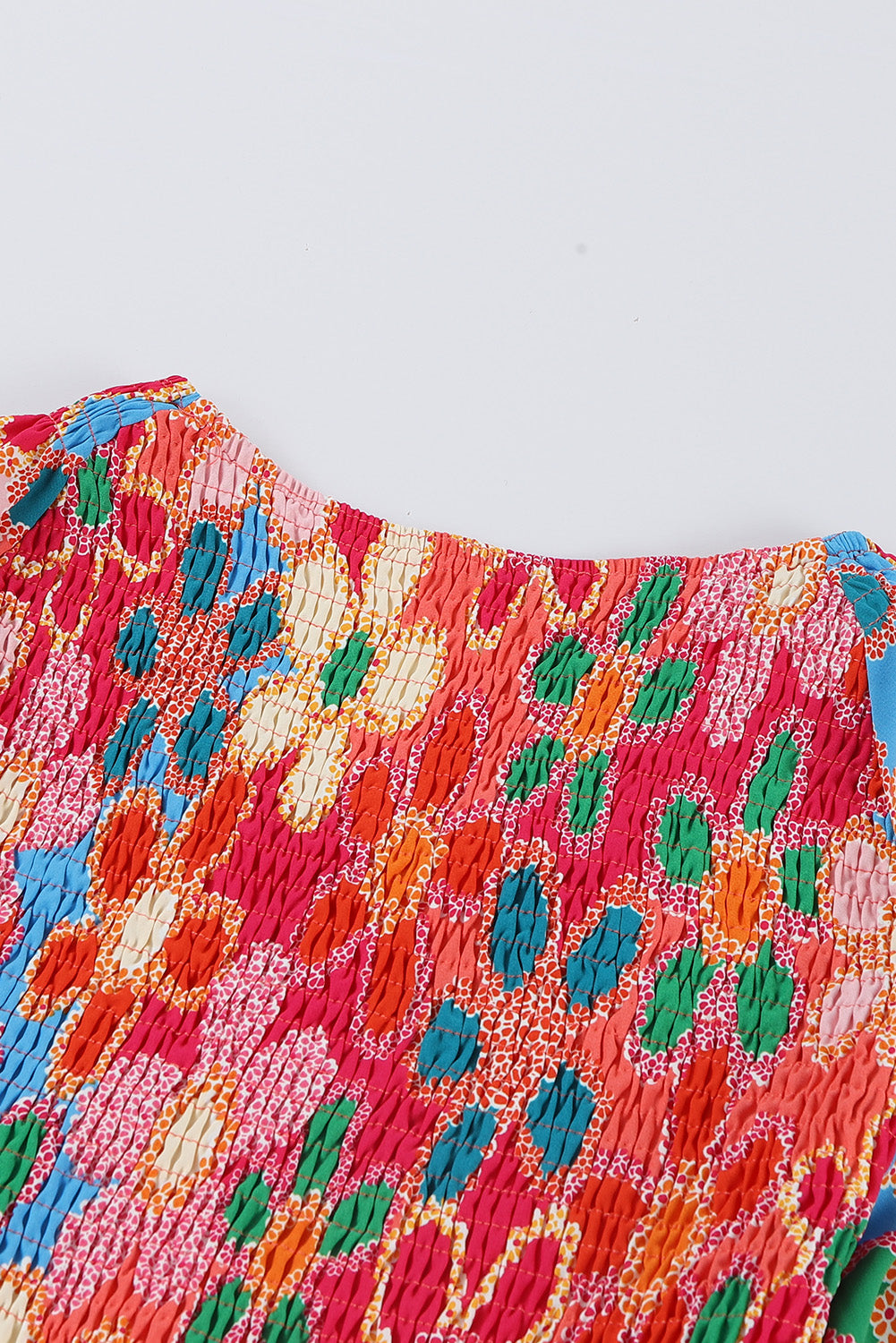 Multicolor Floral Print Smocked Square Neck Ruffles Blouse