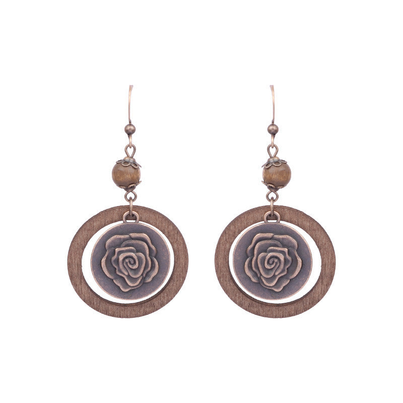 Style Tassel Earrings Female Leaf Circle Metal Leather Earrings