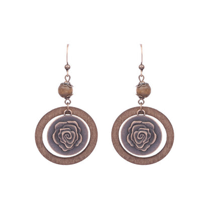 Style Tassel Earrings Female Leaf Circle Metal Leather Earrings