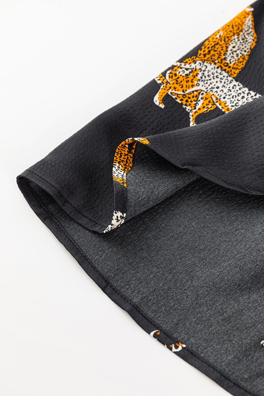 Black Plus Size Cheetah Print Puff Sleeve Ruffle Mini Dress