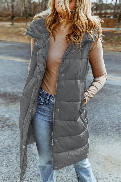 Chestnut Hooded Long Quilted Vest Coat