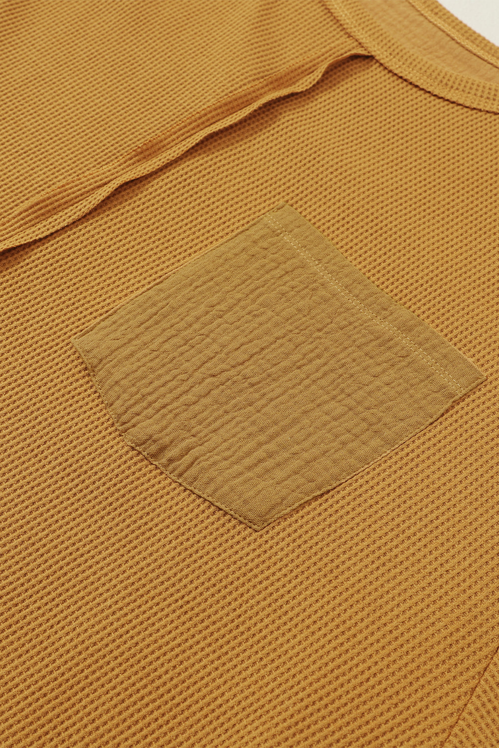 Chestnut Leopard Patchwork Chest Pocket Corded Henley Top