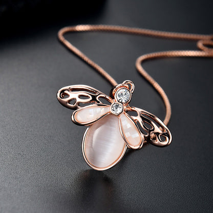 Simple Style Alloy Inlaid Zircon Necklace Earrings Opal Jewelry Two-piece Set