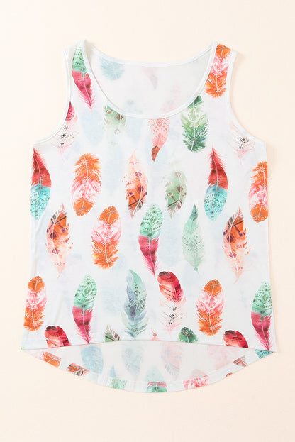 White Aztec Feather Tank Top