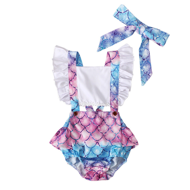 Summer Flying Sleeve Suspender Romper Top Bow Tie Towel Two-piece Children's Clothing