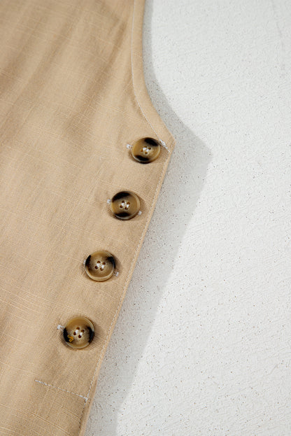 Parchment Side Buttons Sleeveless Overall Mini Dress