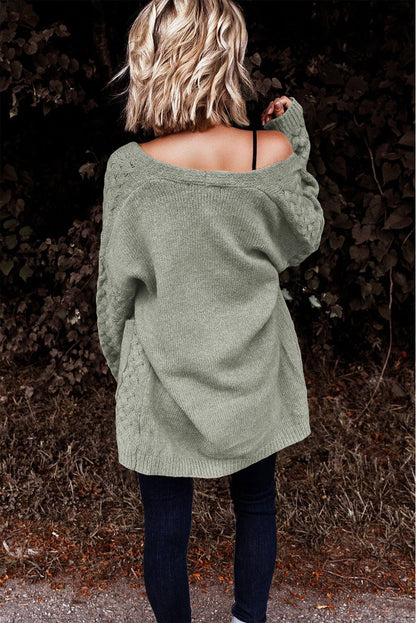 Chestnut Weave Knit Side Pockets Plus Size Cardigan