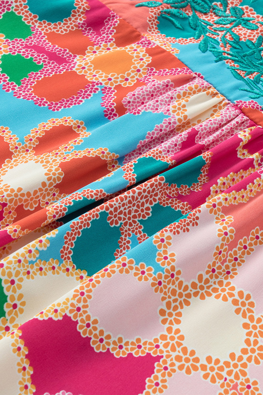 Multicolor Floral Print Smocked Square Neck Ruffles Blouse