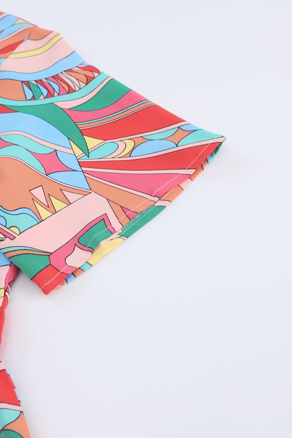 Multicolor Geometric Print Split Neck Ruffle Tiered Mini Dress