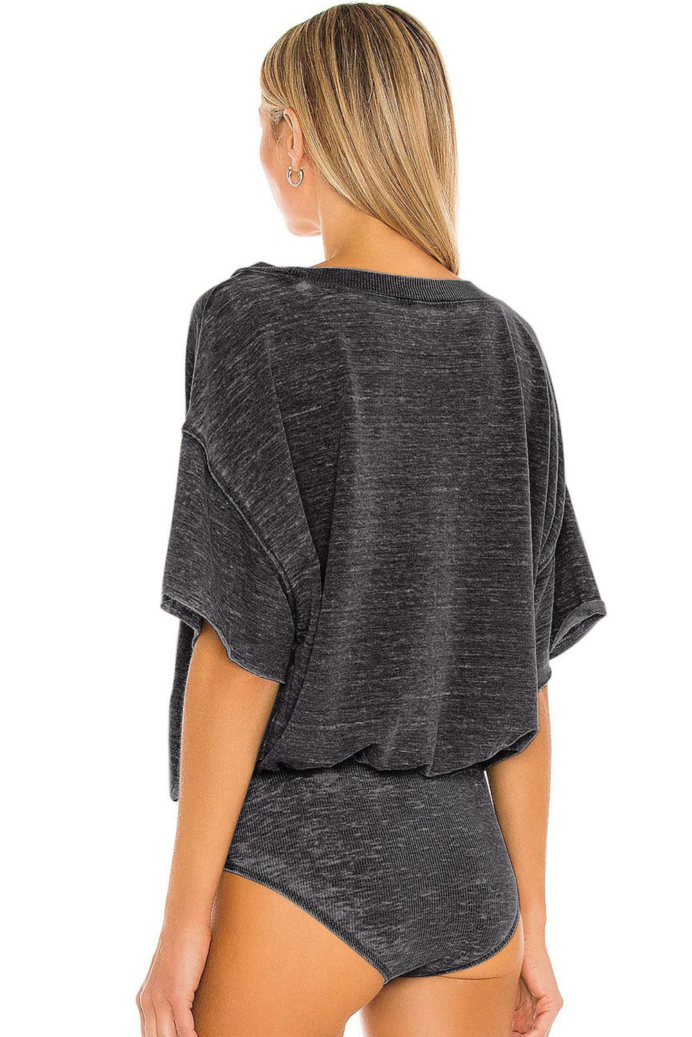 Dark Gray Drop Shoulder Sleeve Oversize Bodysuit