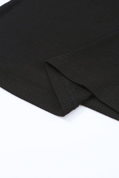 Black Plus Size Daisy Embroidered Puff Sleeve Ribbed Knit Top