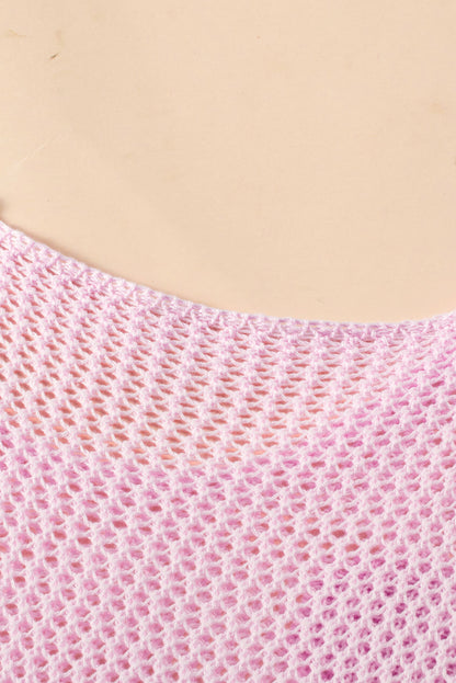Light Pink Big Flower Hollowed Knit Drop Shoulder Sweater