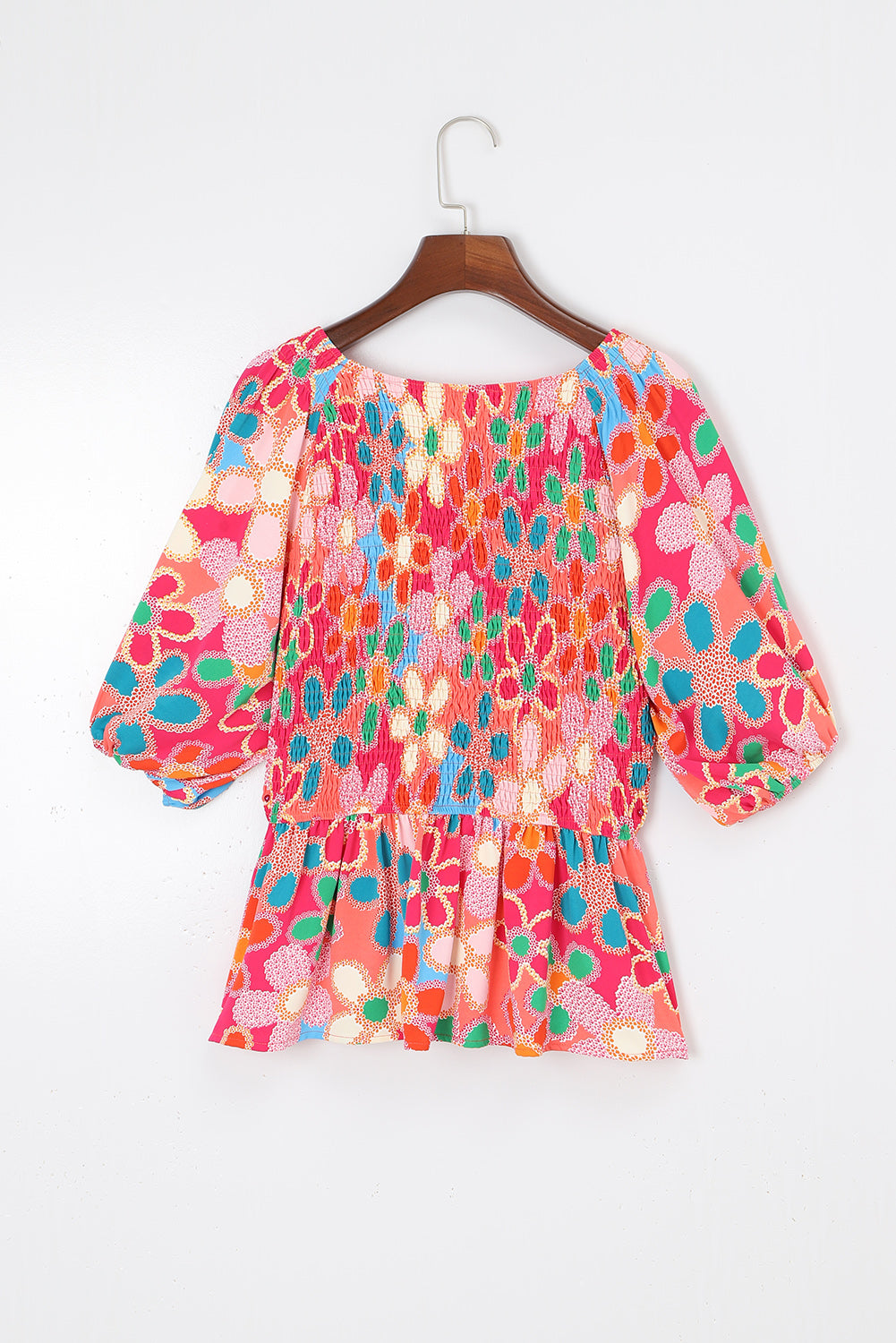Multicolor Floral Print Bubble Sleeve Shirt