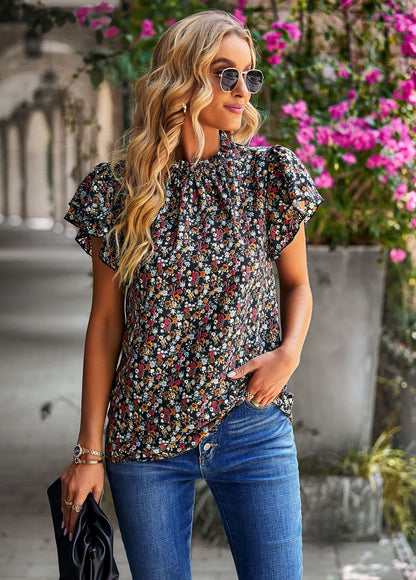 Women's Loose Casual Top Floral Round Neck Shirt