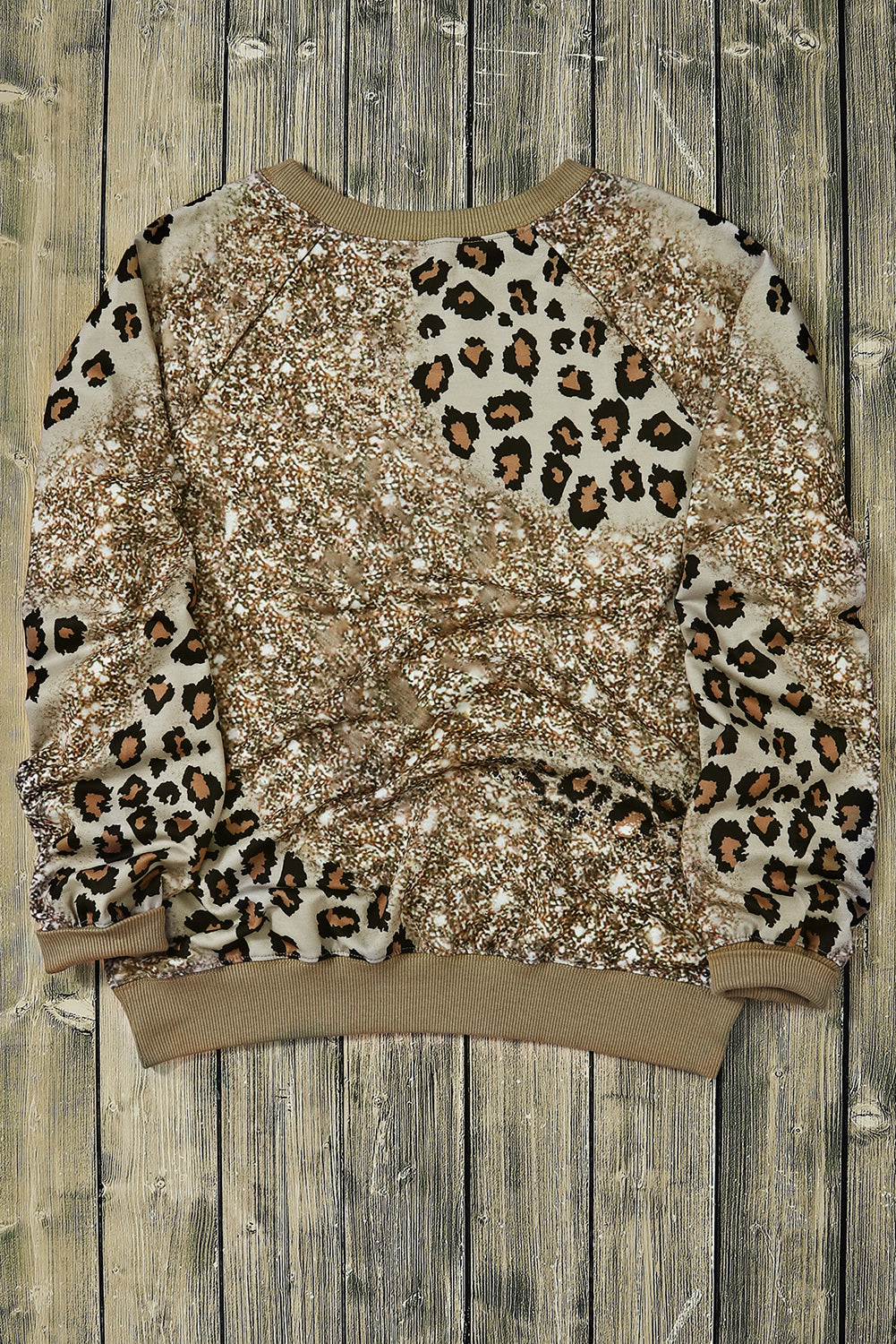 Leopard Bleached Tie Dye Leopard Print Long Sleeve Top