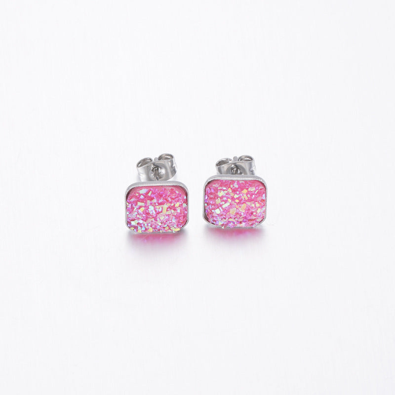 Girls' Sweet Personality Ear Studs Multi-specification Square Concave-convex Vug Starry Rhinestone Earrings
