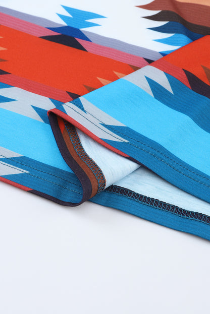 Multicolor Aztec Printed Casual Short Sleeve T-shirt