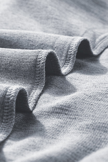 Light Grey Buttoned V Neck Ribbed Puff Sleeve Top