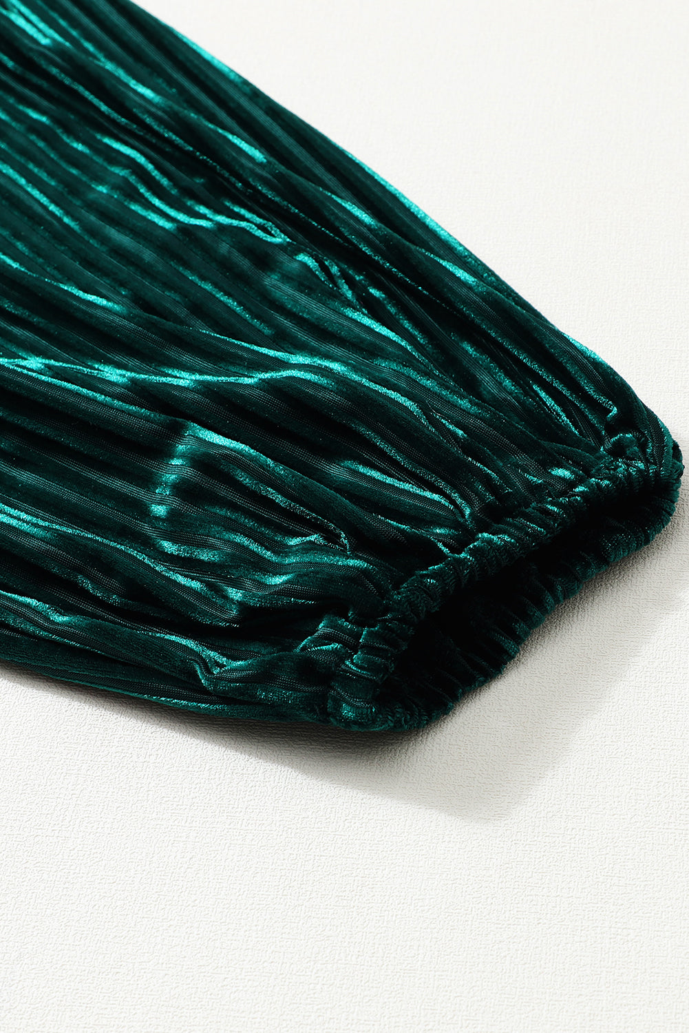 Blackish Green Smocked Ribbed Velvet Babydoll Top