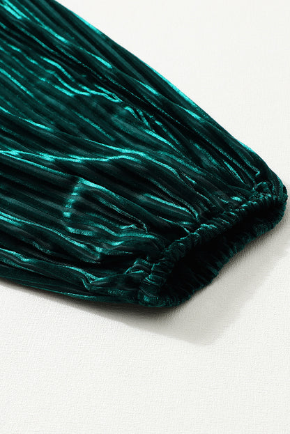 Blackish Green Smocked Ribbed Velvet Babydoll Top