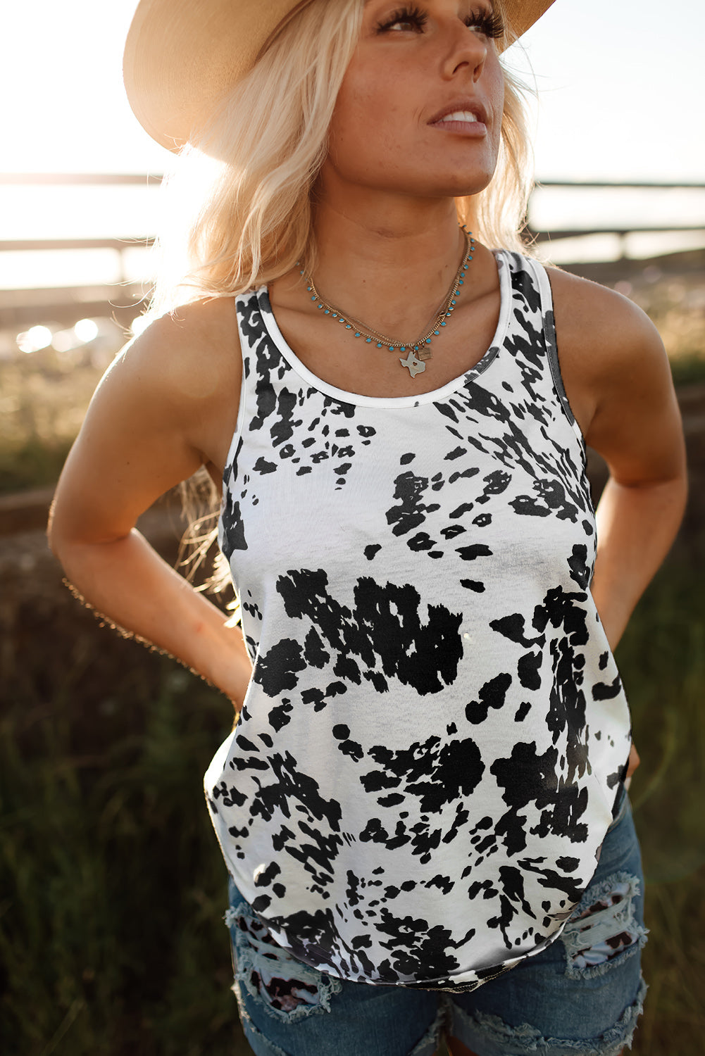 Brown Cow Print Racerback Tank Top