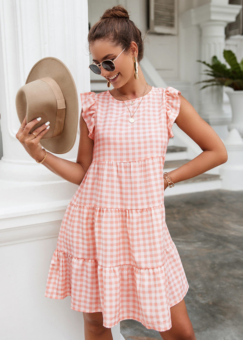 New Women's Clothing Ruffled Plaid Dress