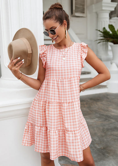 New Women's Clothing Ruffled Plaid Dress