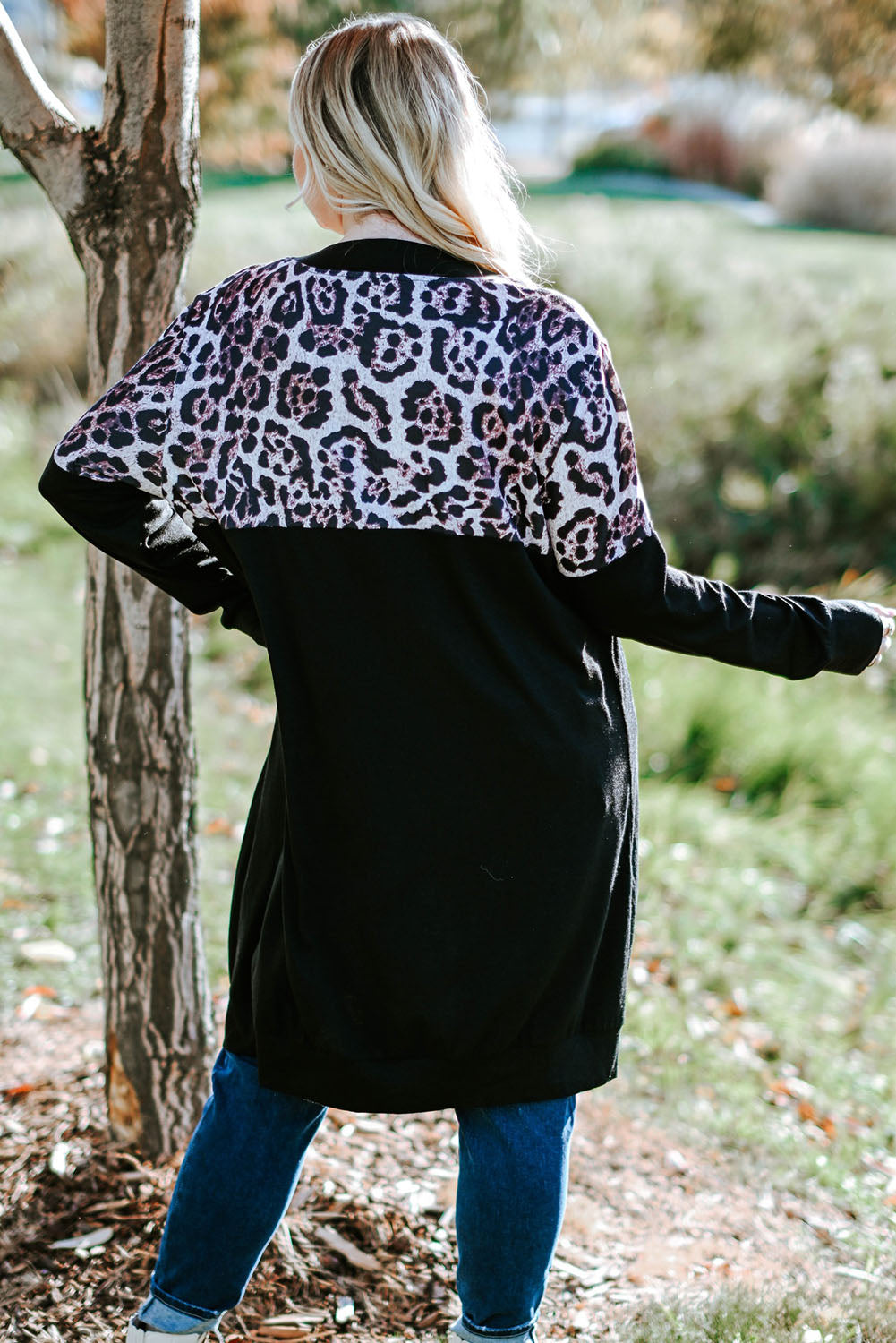 Green Printed Leopard Detail Plus Size Cardigan