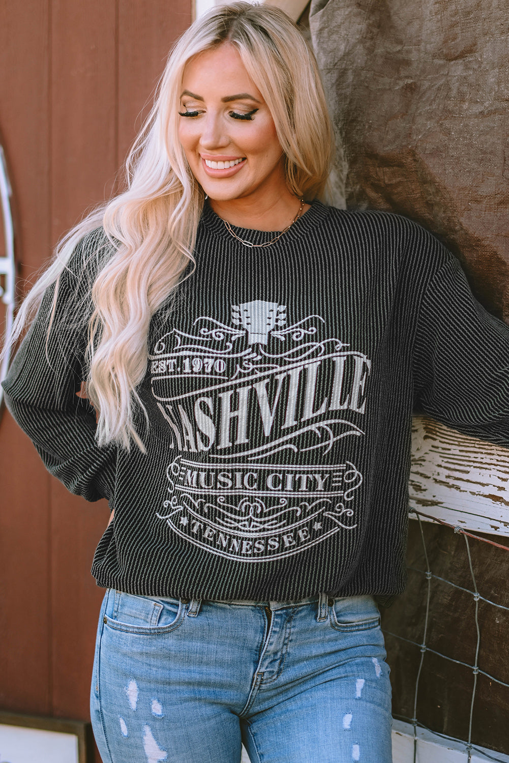 Apricot NASHVILLE MUSIC CITY Corded Graphic Sweatshirt