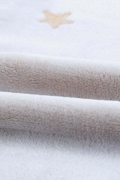 White Plus Size Plush Star Pattern Top and Shorts Set