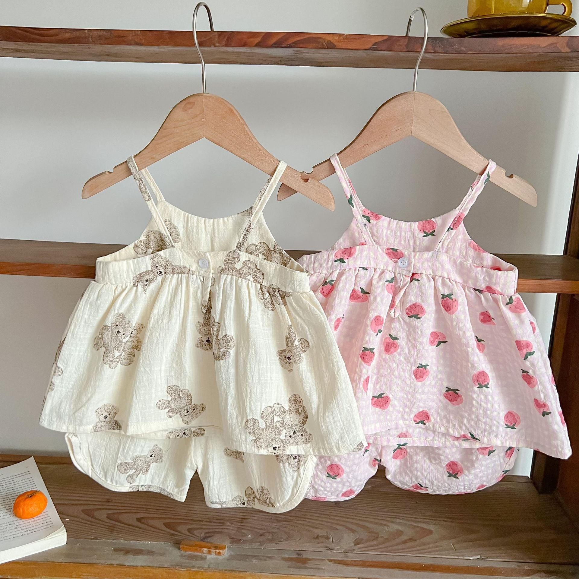 Baby's Home Wear Summer Printed Cotton Gauze Suspender Top Shorts Two-piece Set