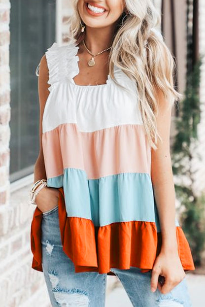 Multicolor Frill Tiered Colorblock A-line Sundress
