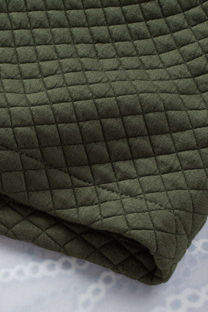 Green Color Block Patchwork Flap Pocket Quilted Shacket
