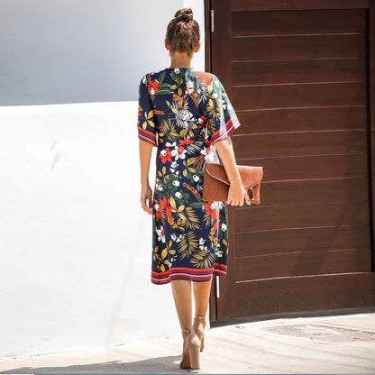 Women's Cardigan Lace-up Vacation Sun Protection Clothing Bohemian Printed Dress