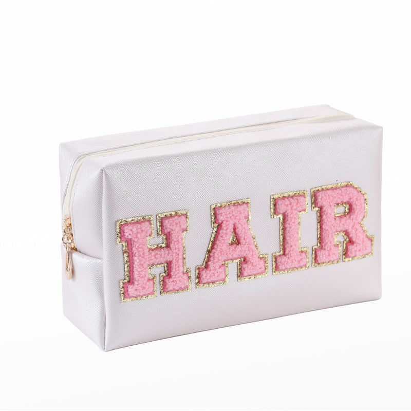Towel Embroidery Letter Sticker Makeup Outdoor Travel Toiletry Bag