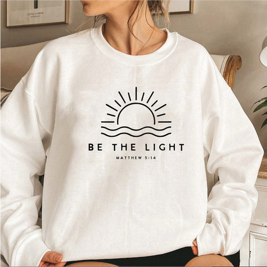 Women's Fleece-lined Crew Neck Sweater Plain Slogan
