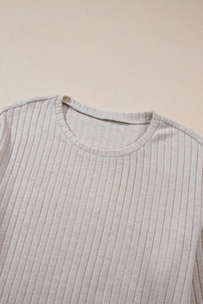 Light Pink Ribbed Knit V Neck Slouchy Two-piece Outfit