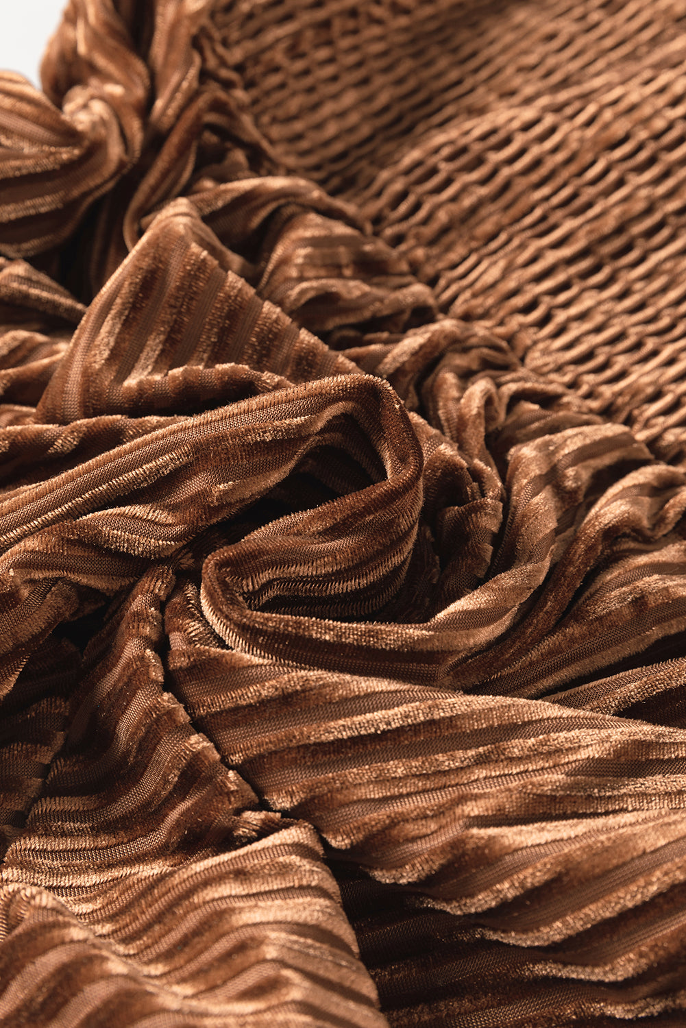 Blackish Green Smocked Ribbed Velvet Babydoll Top