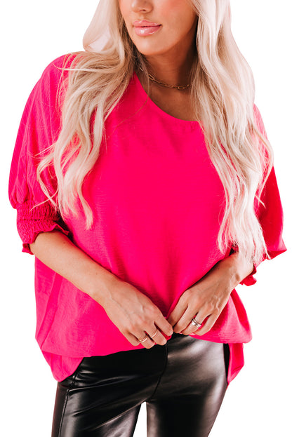 Chestnut Solid Shirred Cuffs Short Swing Dress