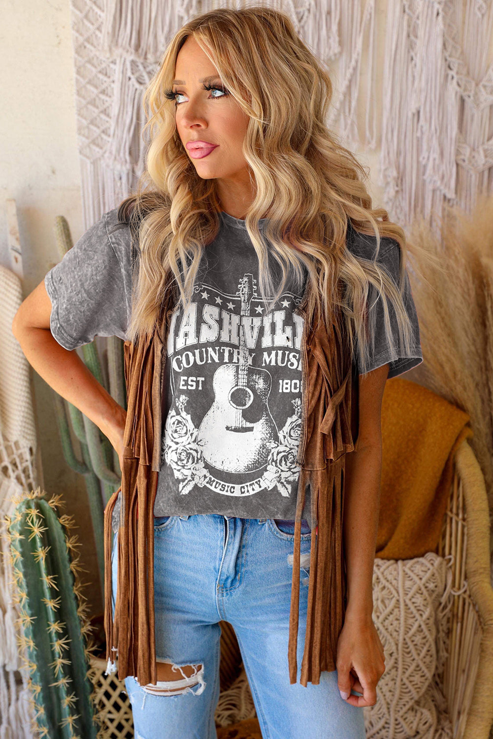 Gray Nashville Music City Graphic Mineral Washed Tee