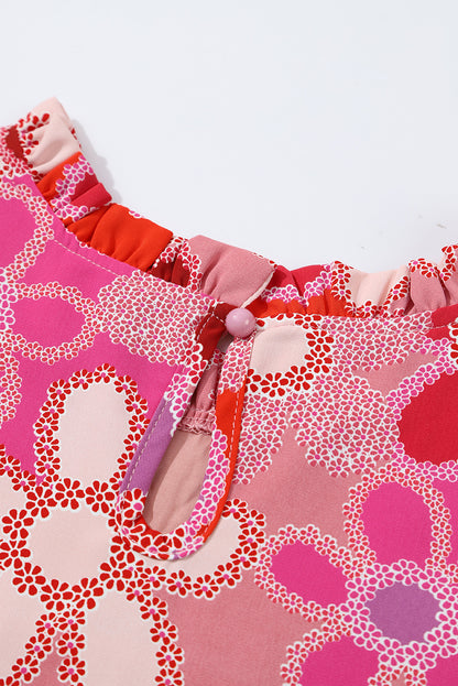 Multicolor Floral Print Smocked Square Neck Ruffles Blouse