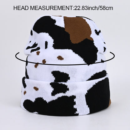 Cow Pattern Knitted Hat Jacquard Popular Hip Hop Letter Cap Street Trend