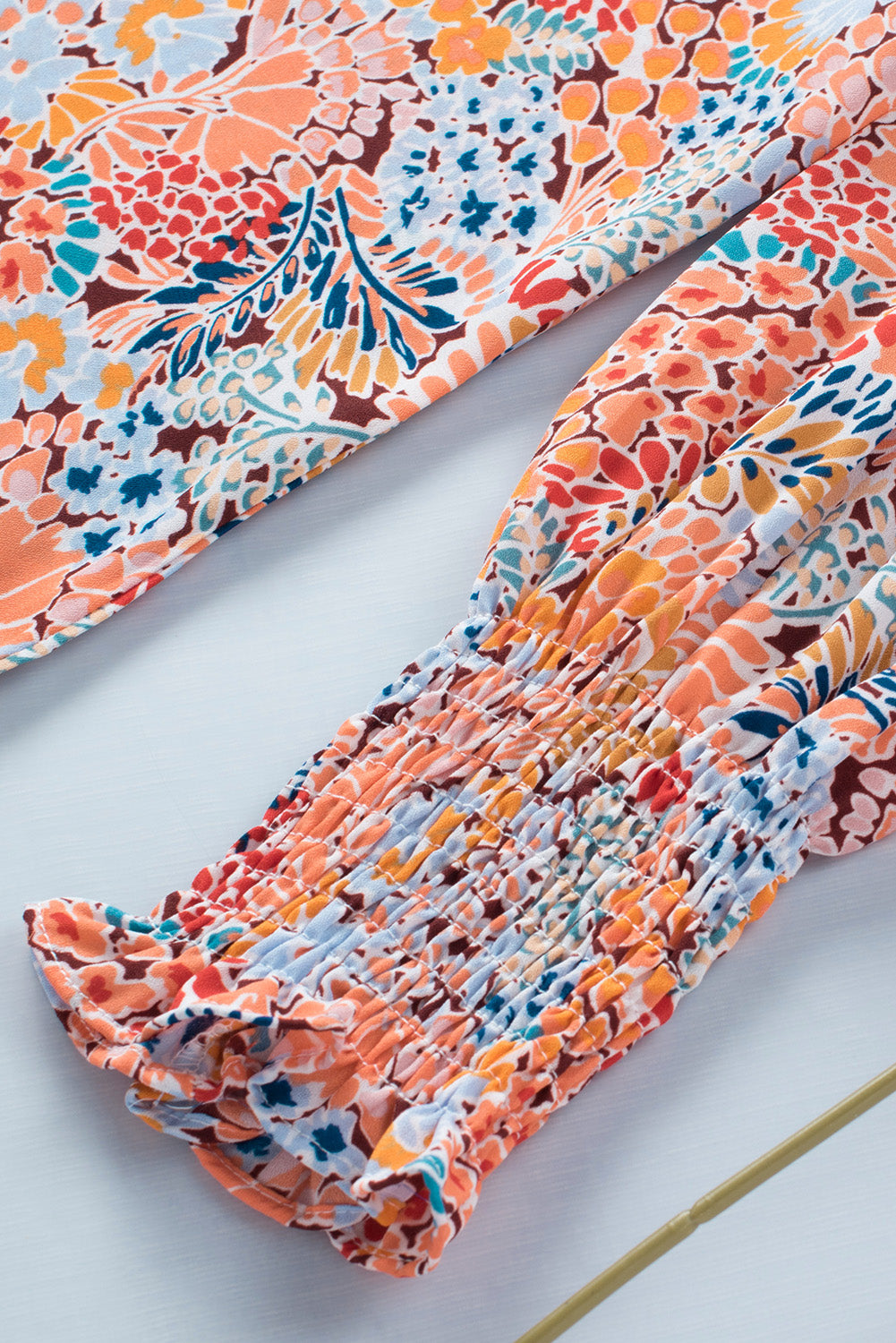 Red Cakewalk Floral Smocked Blouse