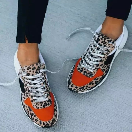 Pumps Female Leopard Print Color Matching Lace Up Casual Sneaker Female